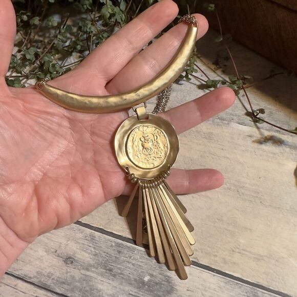 Chico's Brushed Gold Stella Bold Medallion Statement Necklace - Picture 5 of 6